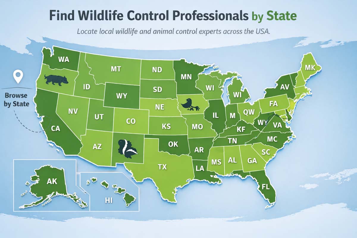 State-based navigation showing where wildlife control professionals are currently listed