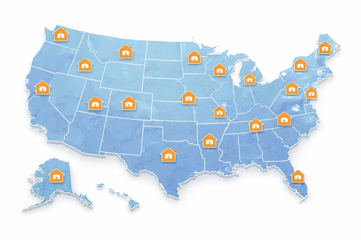 Map of the United States used to locate wildlife control professionals by state